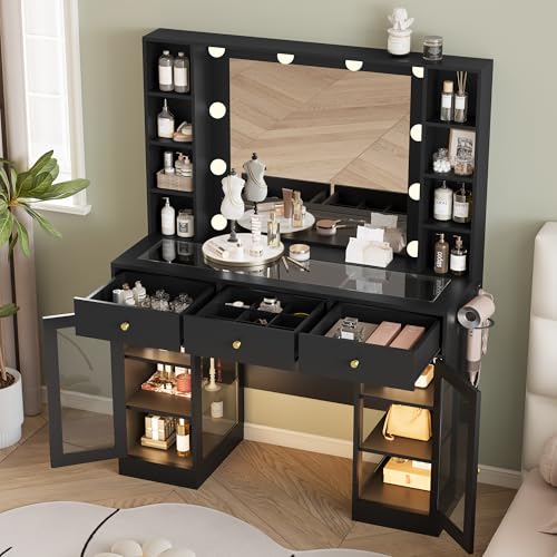 White Makeup Vanity Desk with Mirror and Lights I479