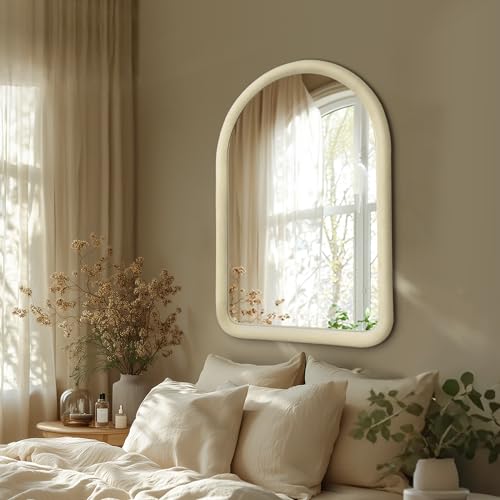 Cream White Arched Full Length Flannel Mirror R378