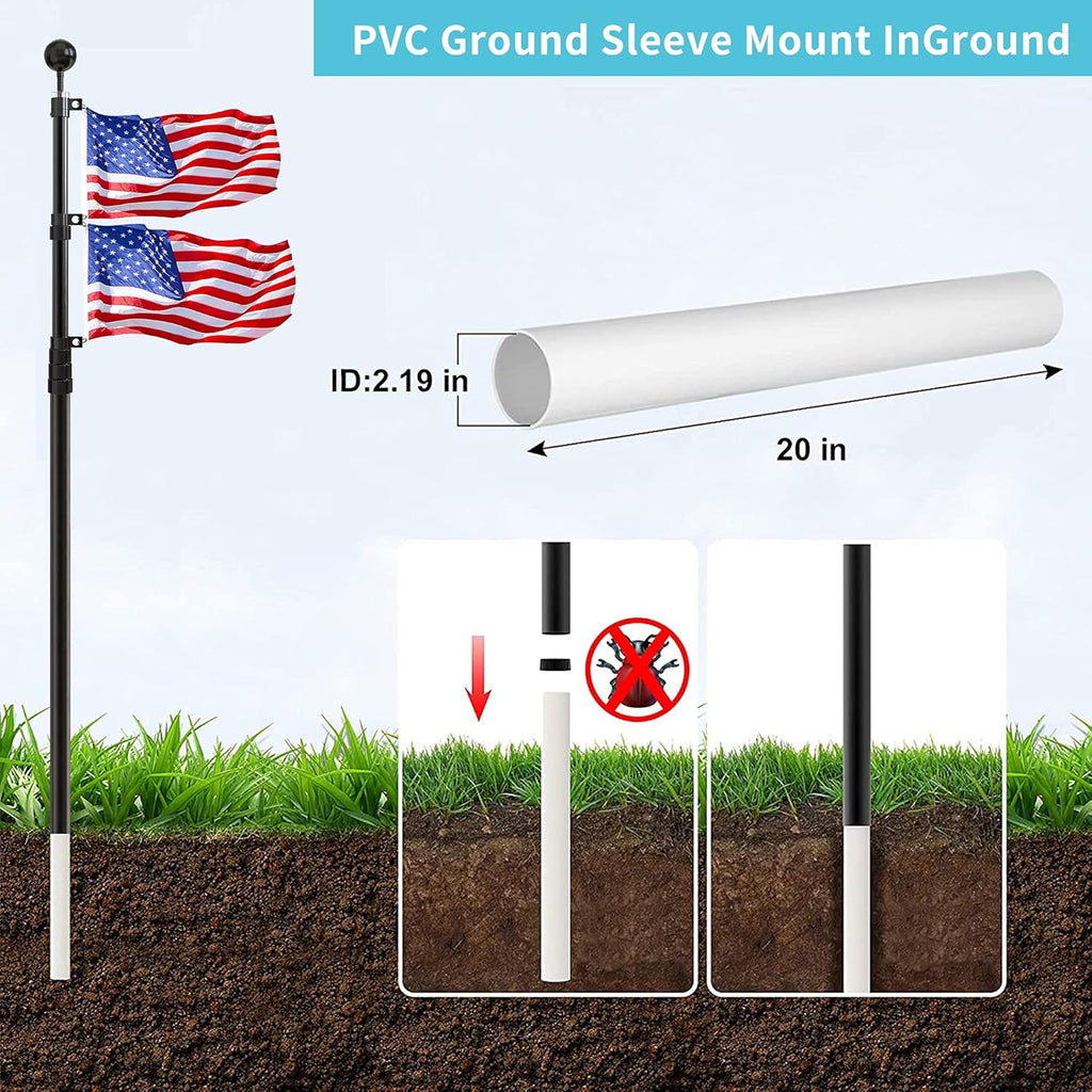 20FT Telescoping Black Flag Pole Kit with 3x5 American Flag O9717