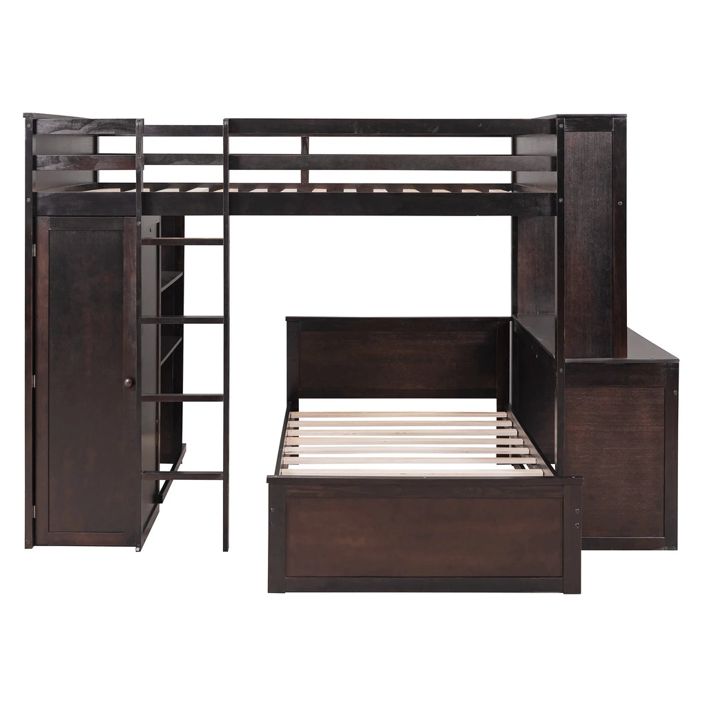 Twin Over Twin Solid Wood Bunk Bed with Storage F11951