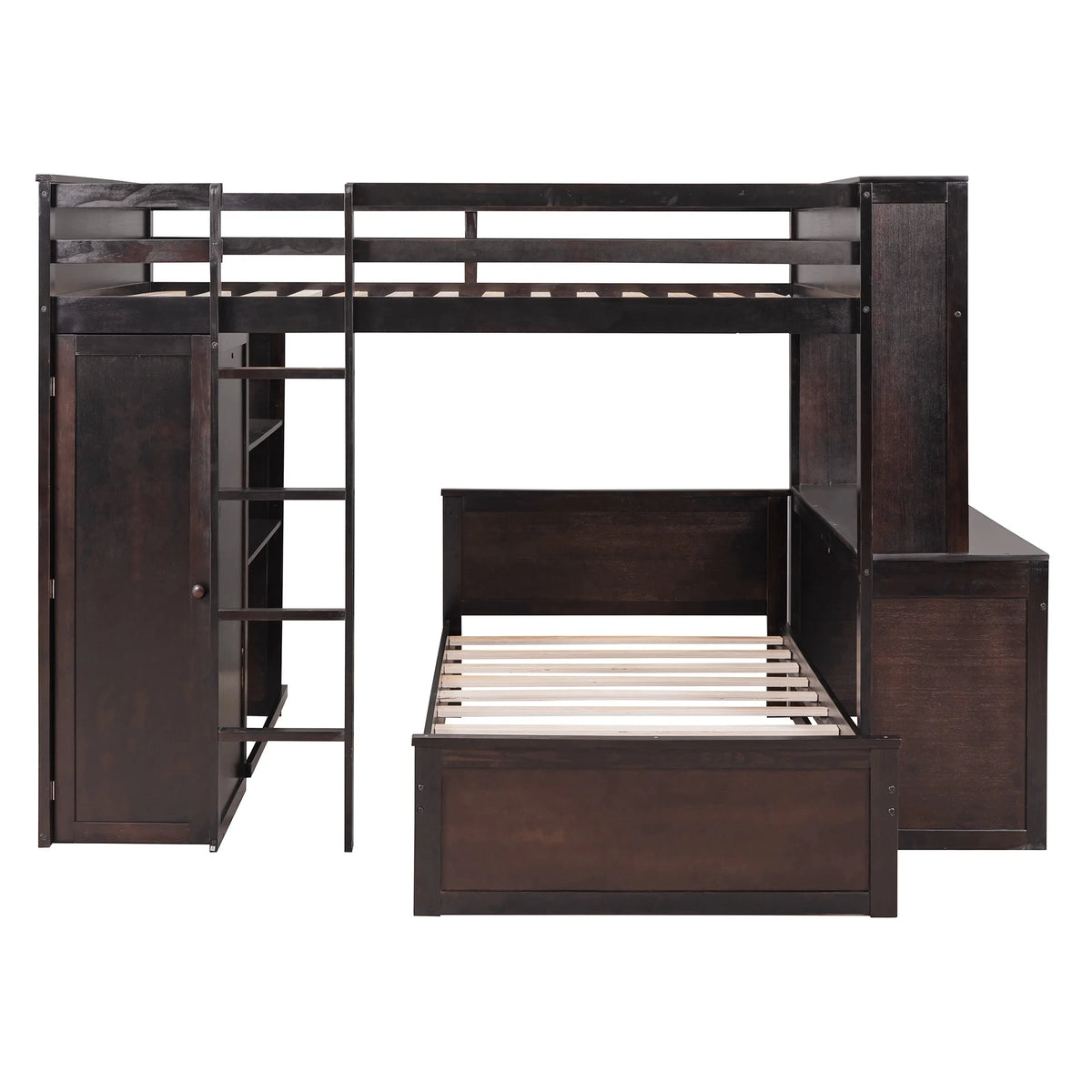 Twin Over Twin Solid Wood Bunk Bed with Storage F11951
