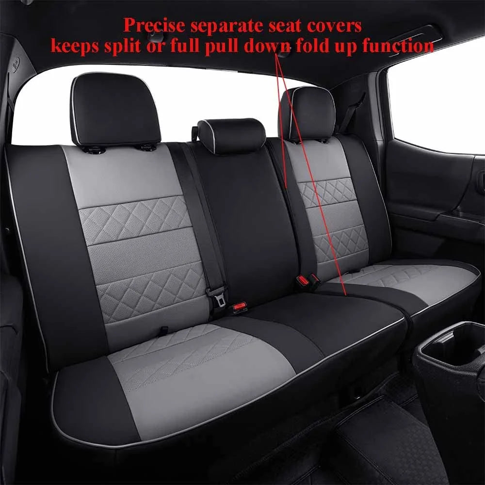 Black/Gray Leather Car Seat Covers Full Set H92635