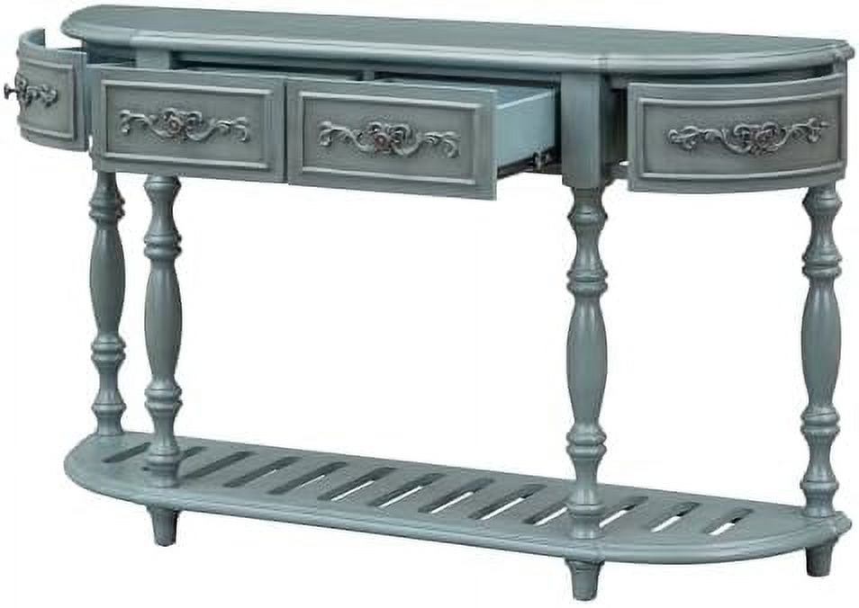 White Retro Curved Console Table with 2 Top Drawers and Solid Wooden Frame P2419
