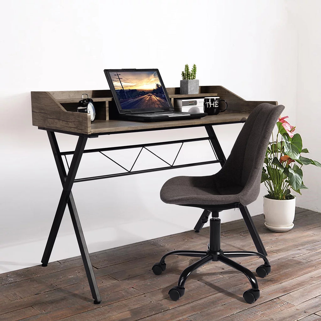 43.3 Inch Walnut Black Computer Desk with Storage W673