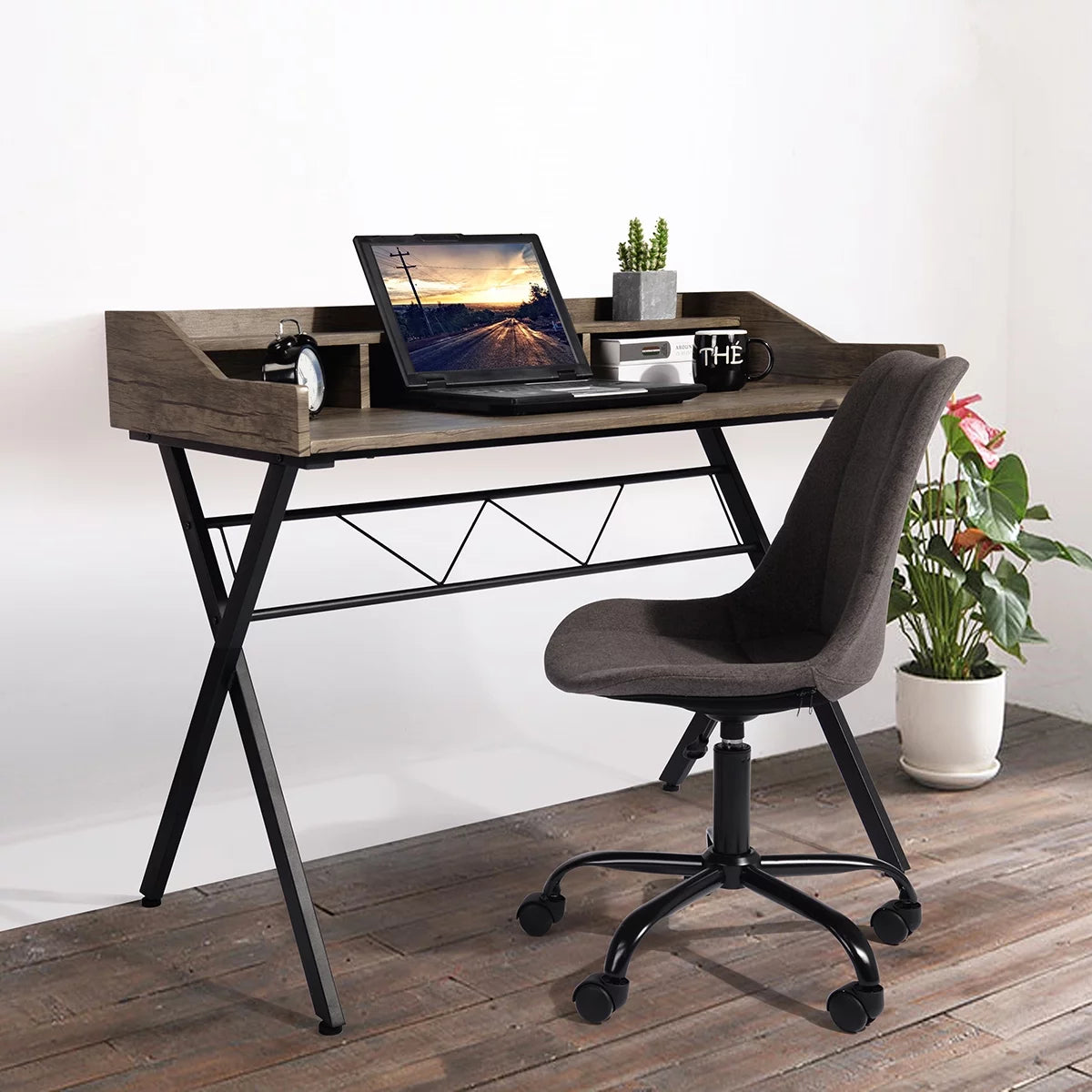 43.3 Inch Walnut Black Computer Desk with Storage W673