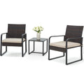 3 Piece Wicker Patio Bistro Set with Glass Coffee Table Q312