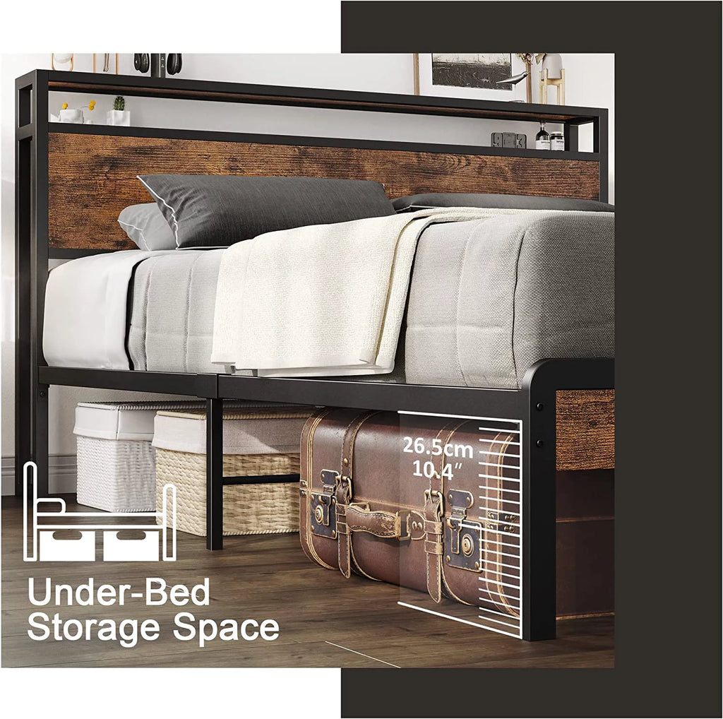 Queen Bed Frame with Industrial Headboard S707