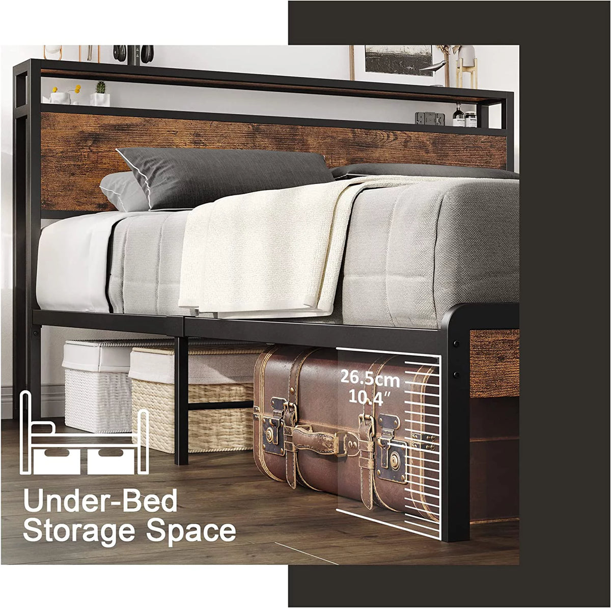 Queen Bed Frame with Industrial Headboard S707