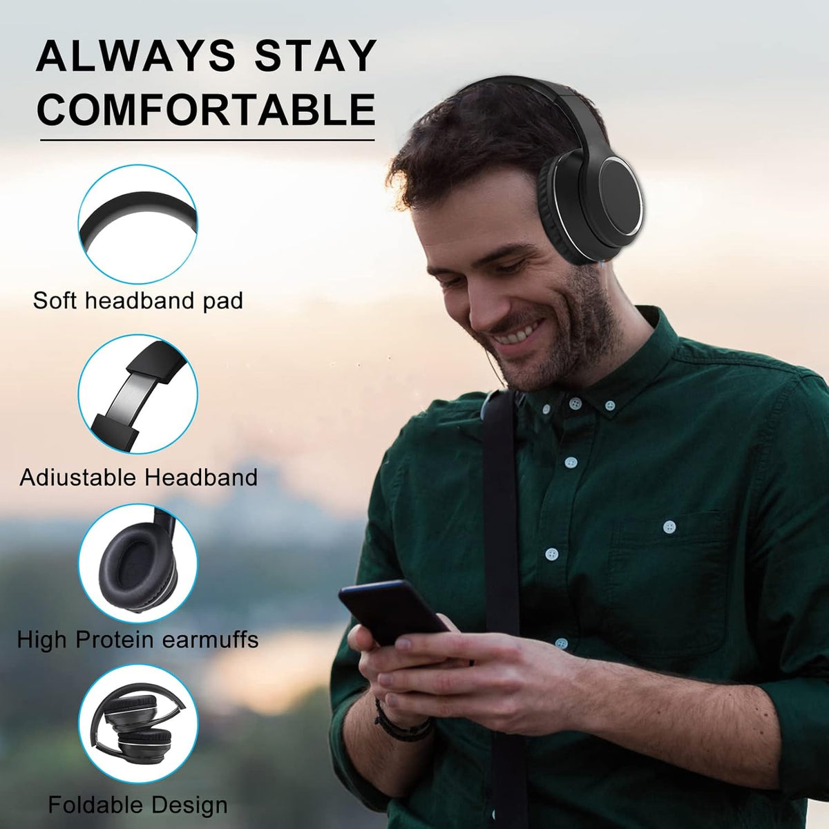Black Bluetooth Over Ear Headphones with Mic B1849