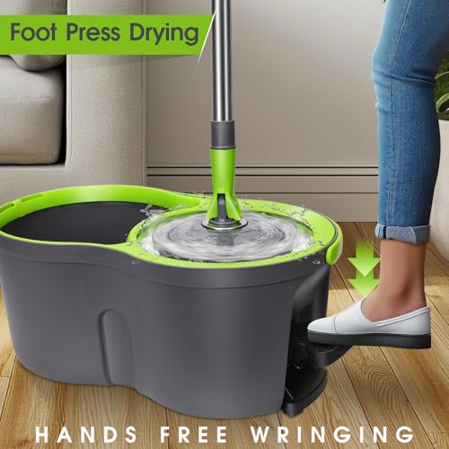 Pedal Spin Mop and Bucket with Wringer Set, 3 Mop Pads S309223