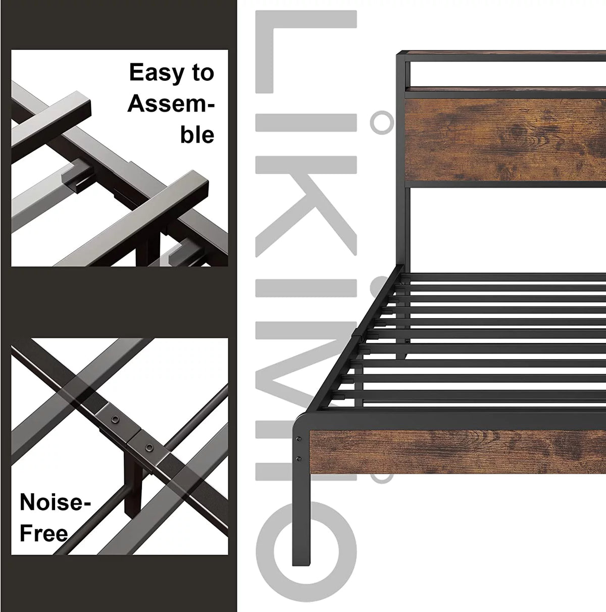 Queen Bed Frame with Industrial Headboard S707
