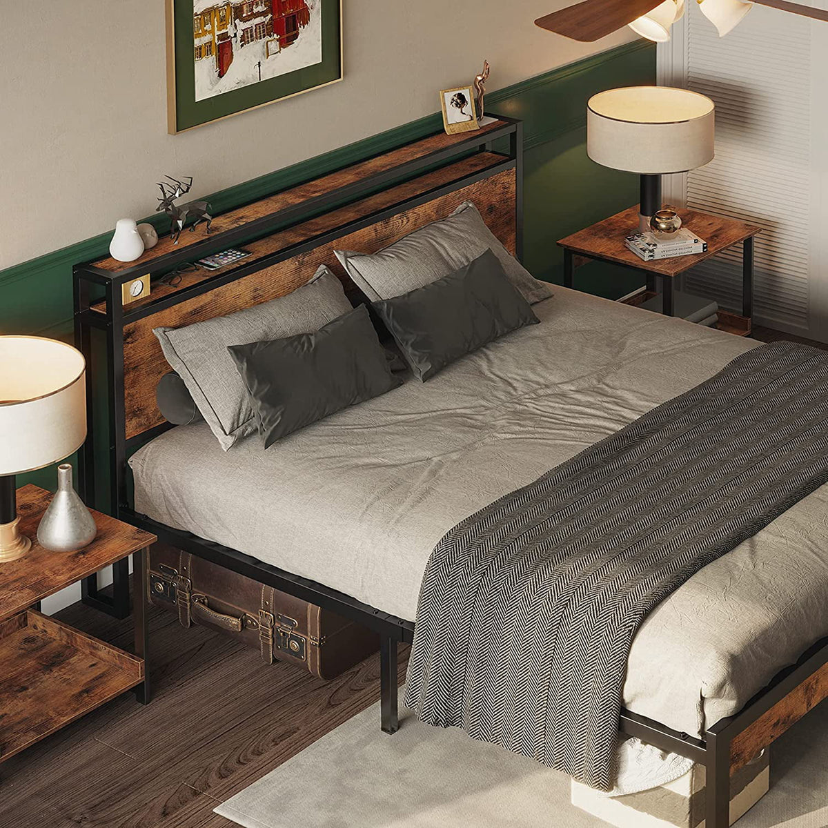 Queen Bed Frame with Industrial Headboard S707