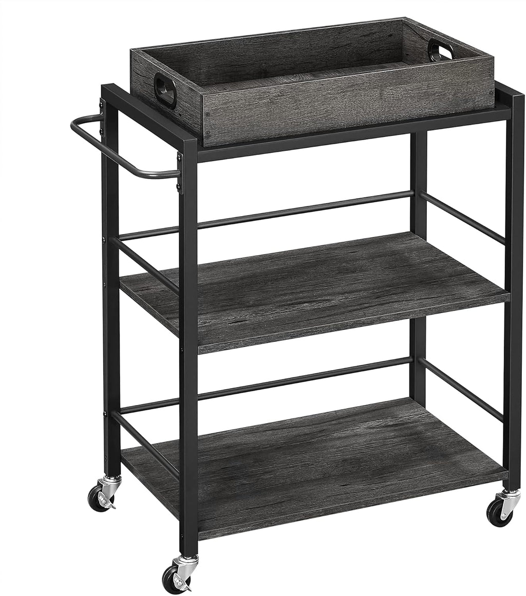 Charcoal Gray and Black Bar Cart with Wheels and Handle Z625190