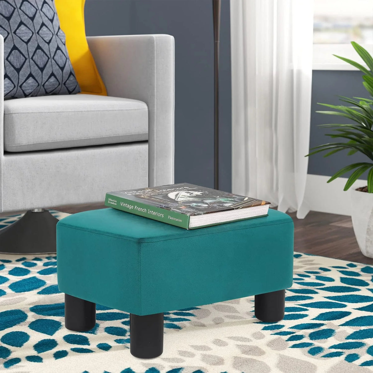Malachite Blue Fabric Ottoman F44203