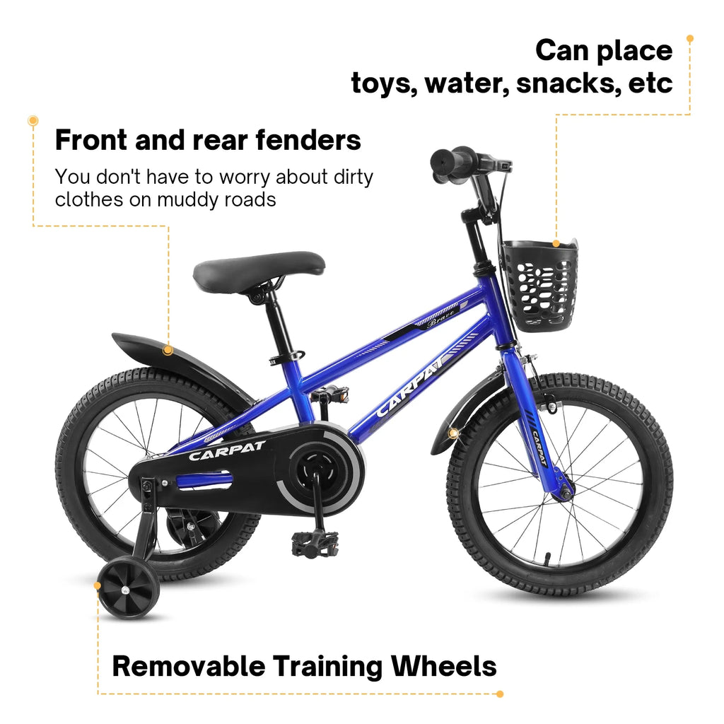 14 Inch Kids Bike with Training Wheels and Basket, White B856033