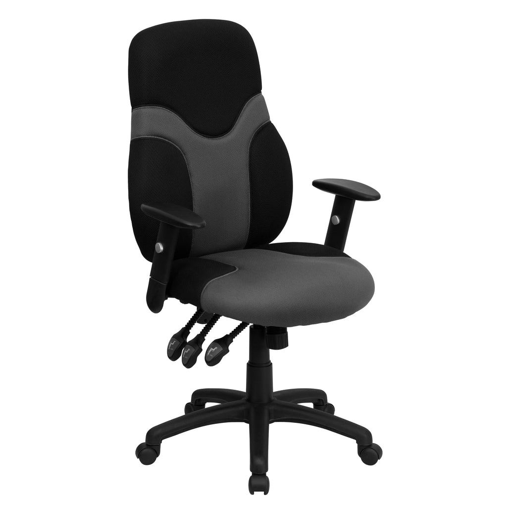Black and Gray Mesh Swivel Task Office Chair with Adjustable Arms O3334