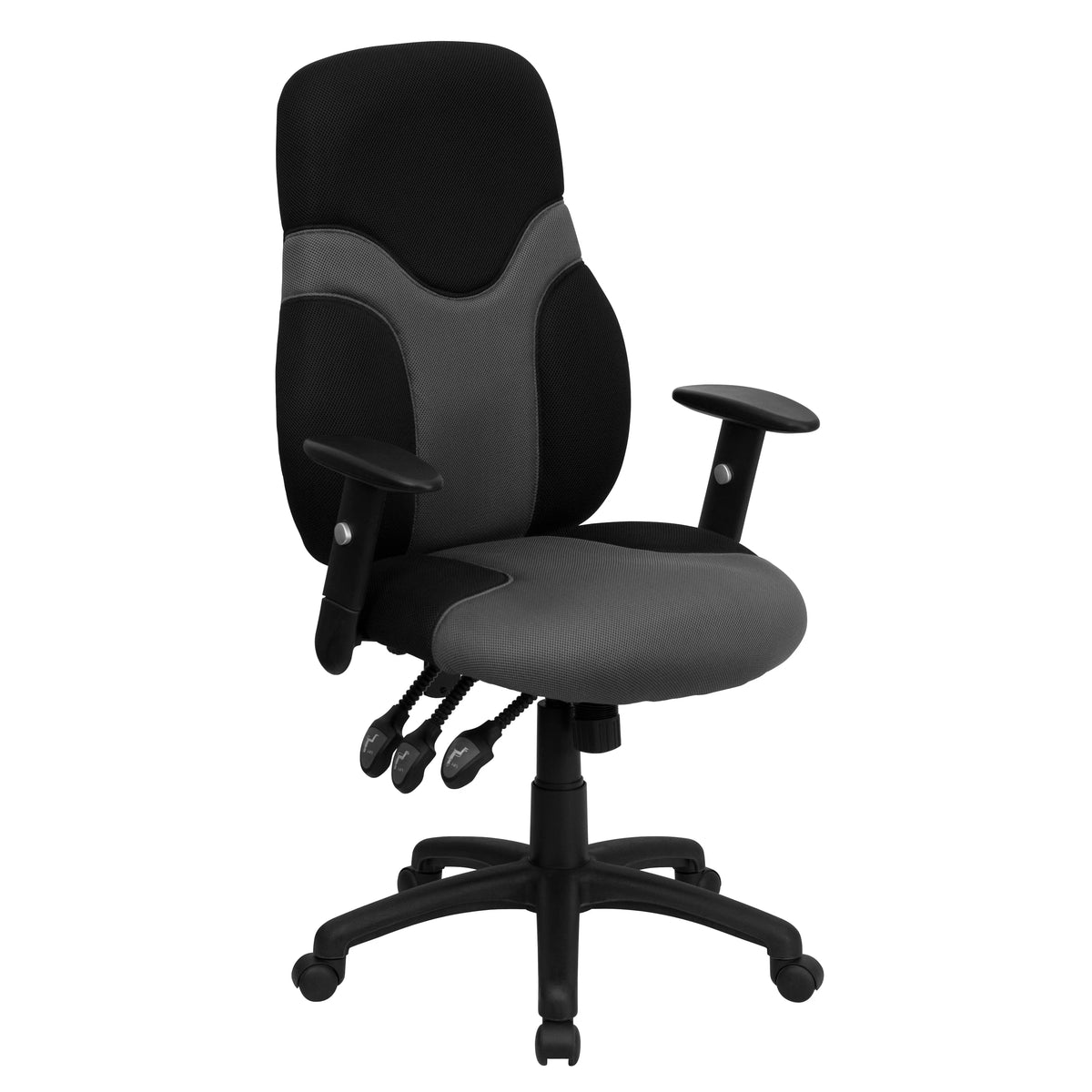 Black and Gray Mesh Swivel Task Office Chair with Adjustable Arms O3334