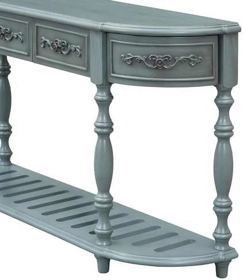 White Retro Curved Console Table with 2 Top Drawers and Solid Wooden Frame P2419