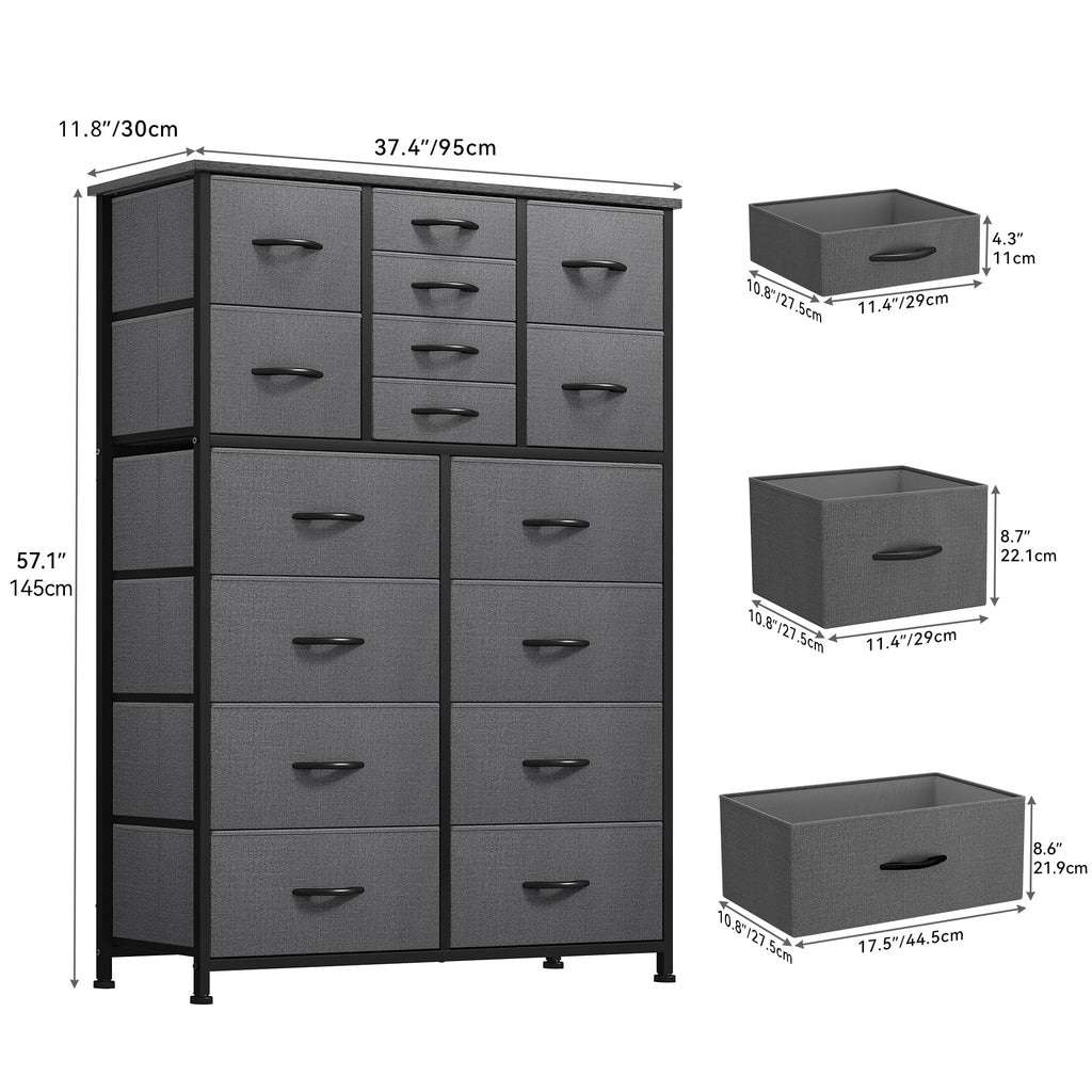 16 Drawer Fabric Dresser with Metal Frame and Wooden Top K479546