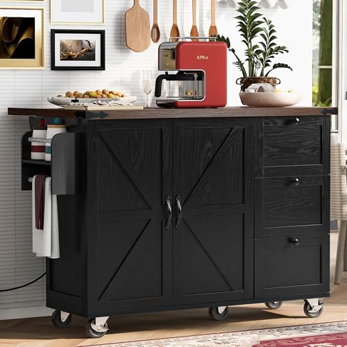 White Rolling Kitchen Cart Island with Drop Leaf H232204