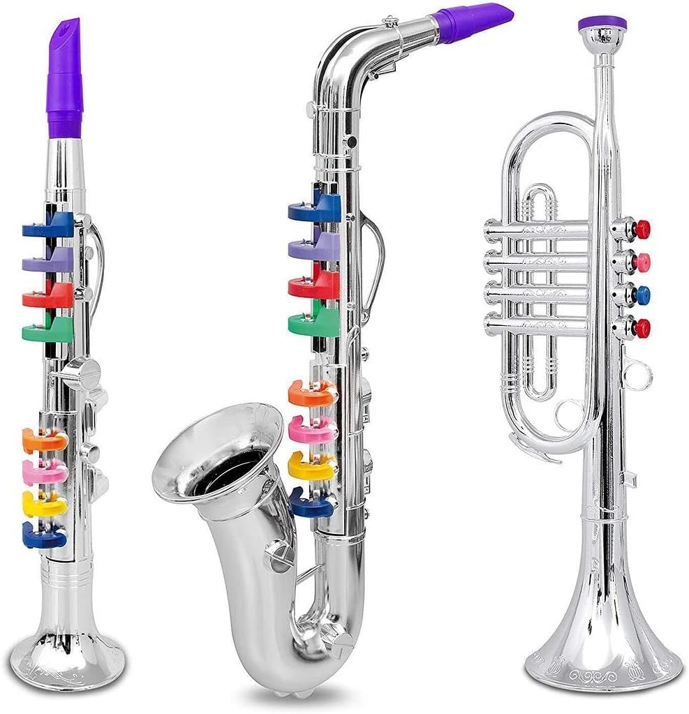 Set of 3 Kids Toy Clarinet, Toy Saxophone and Toy Trumpet Wind Instruments C48676