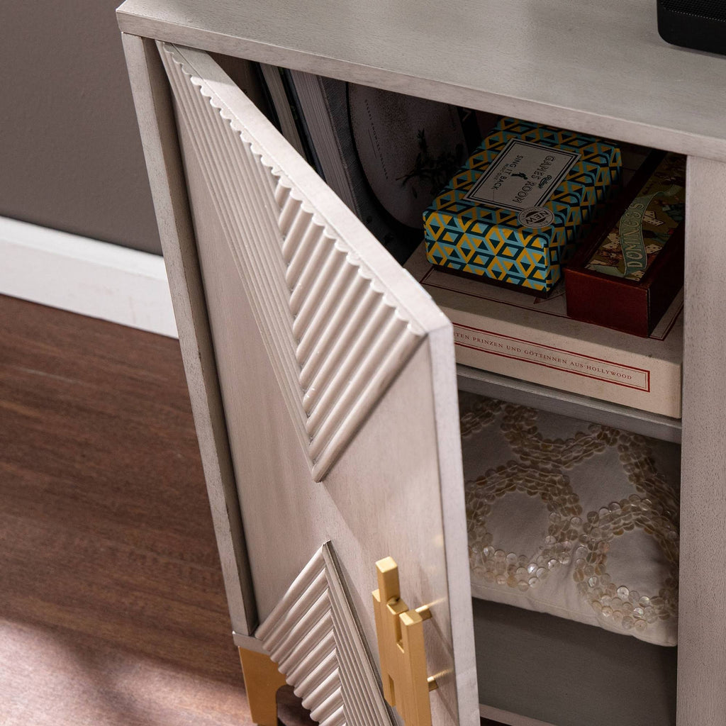 Gray/Gold Smart Fireplace with Media Storage O755768