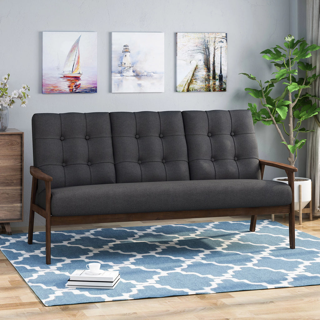 Charcoal Gray Fabric Tufted 3 Seater Sofa S44918