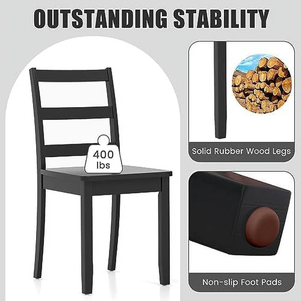 Dining Chairs Set of 2 Ladder Back Solid Rubber Wood Legs F90852