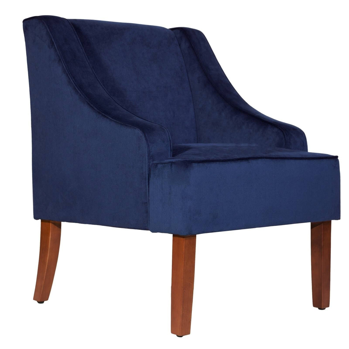 Blue Velvet Wooden Accent Chair with Swooping Armrests P111