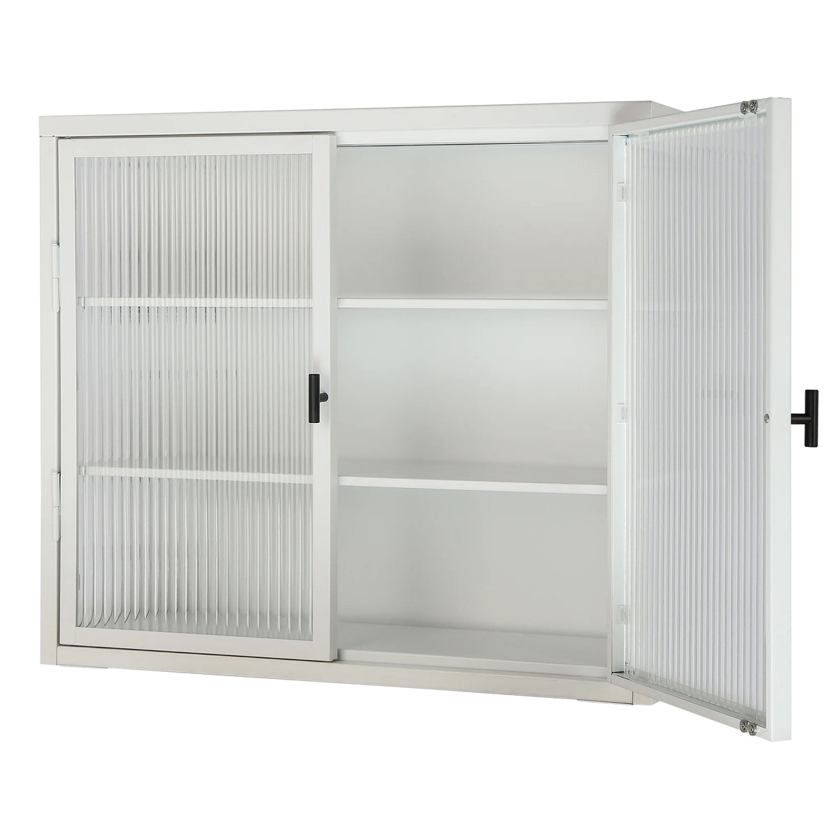 Retro Style Double Glass Door Wall Cabinet with Detachable Shelves White M314