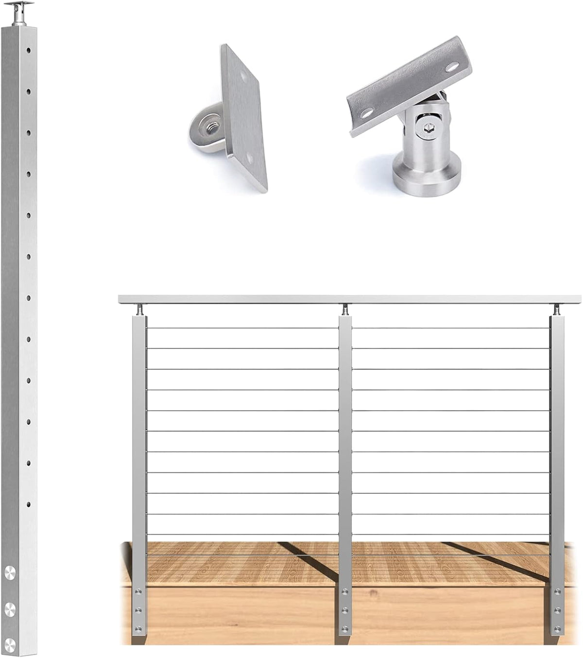 42”x2”x2” Stainless Steel Brushed Weldless Cable Railing Post R805
