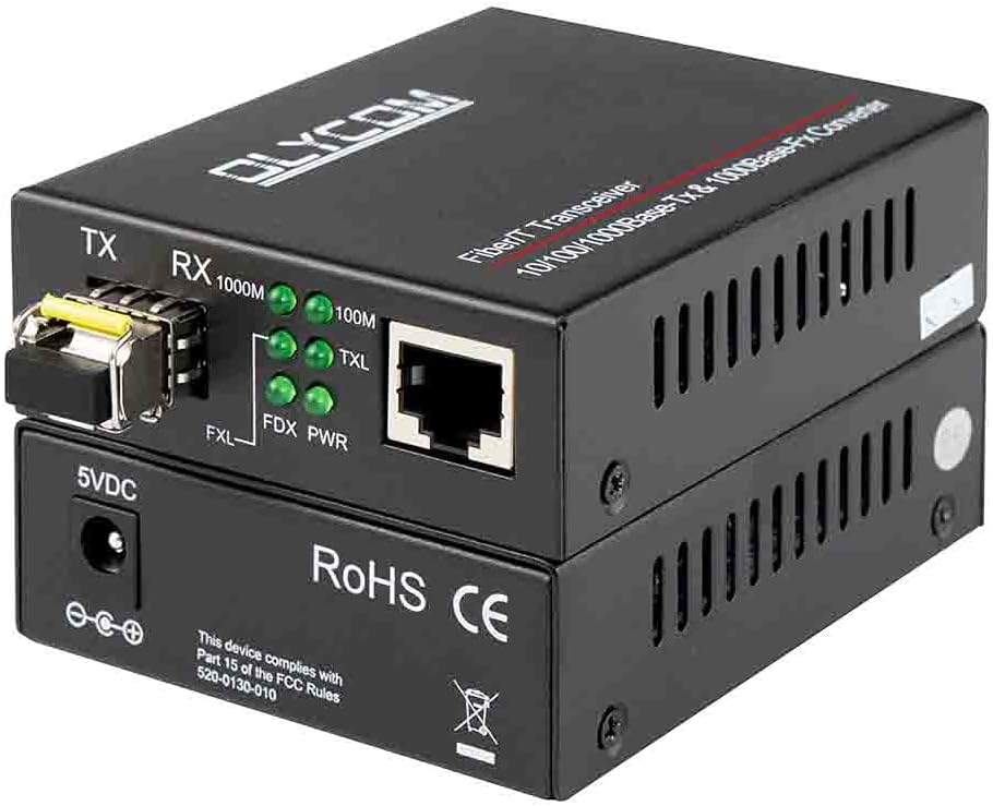 Gigabit Ethernet Fiber Optical Media Converter Bidi 10/100/1000Base-Tx SM 20km to RJ45 Port with 1.25Gbs SFP Transceivers O720604