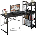55" Computer Desk with Power Outlet and Storage Shelves W244