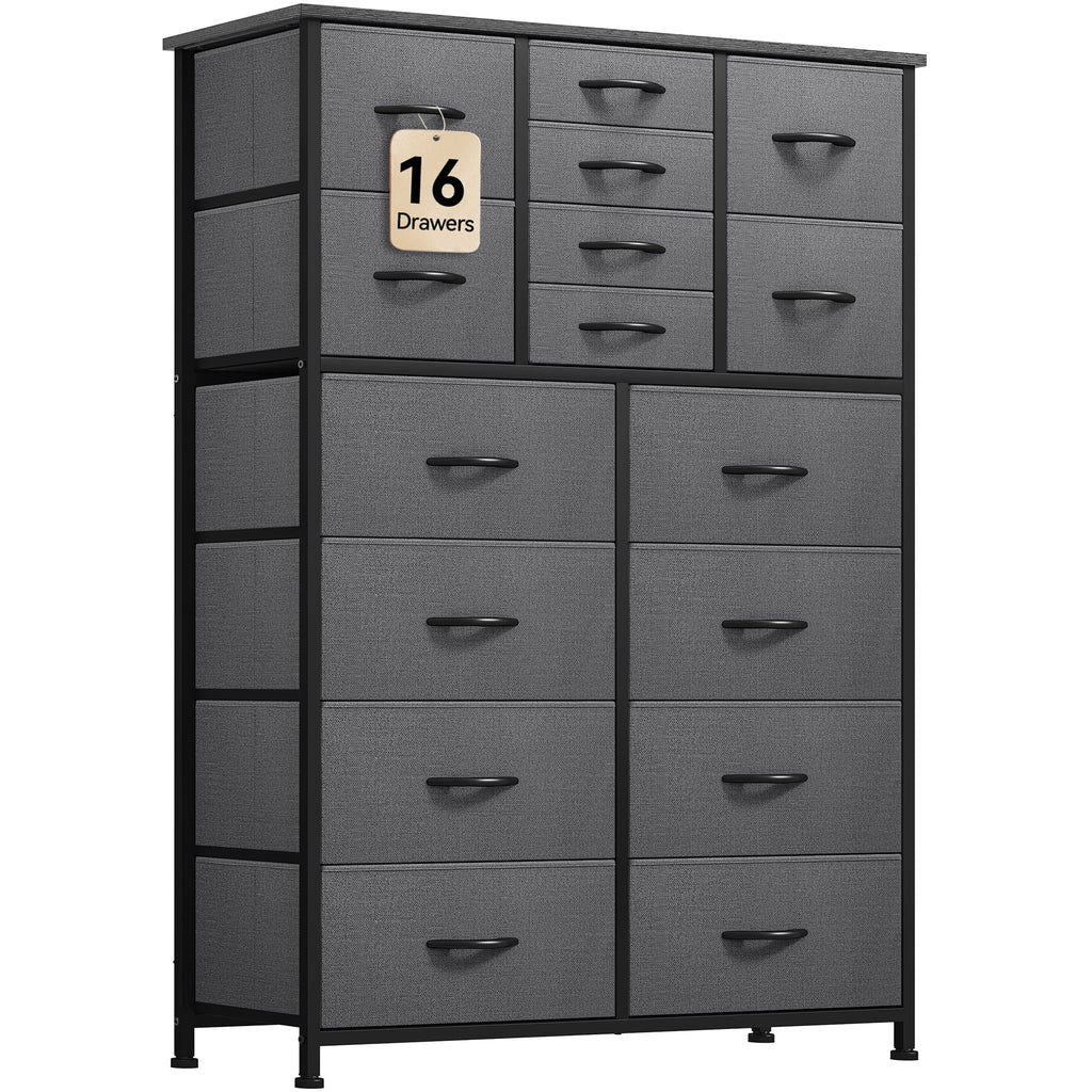 16 Drawer Fabric Dresser with Metal Frame and Wooden Top K479546