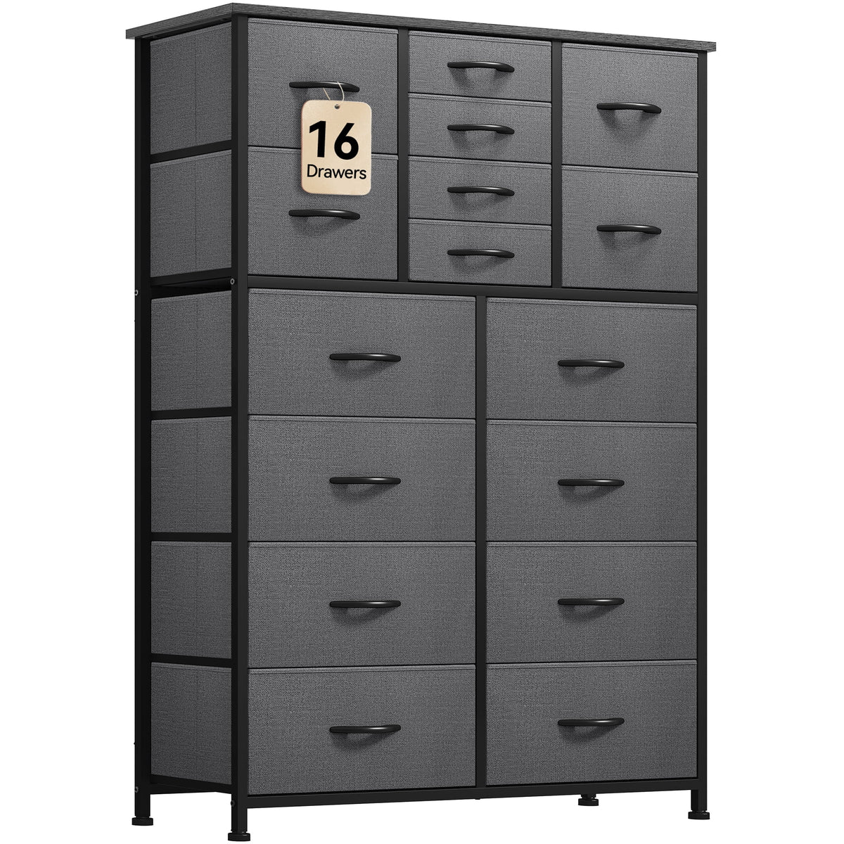 16 Drawer Fabric Dresser with Metal Frame and Wooden Top K479546