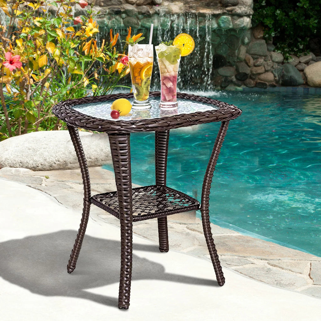 Red Rattan Wicker Adjustable Recliner Chair with Cushion and Glass Top Side Table Y7633