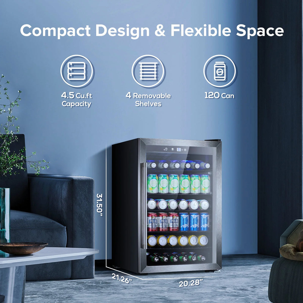 4.5cu.ft 145 Can Beverage Refrigerator Cooler Glass Door Black W678