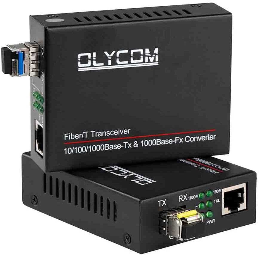 Gigabit Ethernet Fiber Optical Media Converter Bidi 10/100/1000Base-Tx SM 20km to RJ45 Port with 1.25Gbs SFP Transceivers O720604