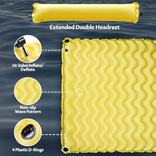 Inflatable Floating Mat with Non-Slip Wave Pattern and Dual Headrest H296
