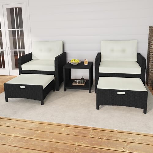 5 Piece PE Wicker Patio Conversation Set with Cushions R250436