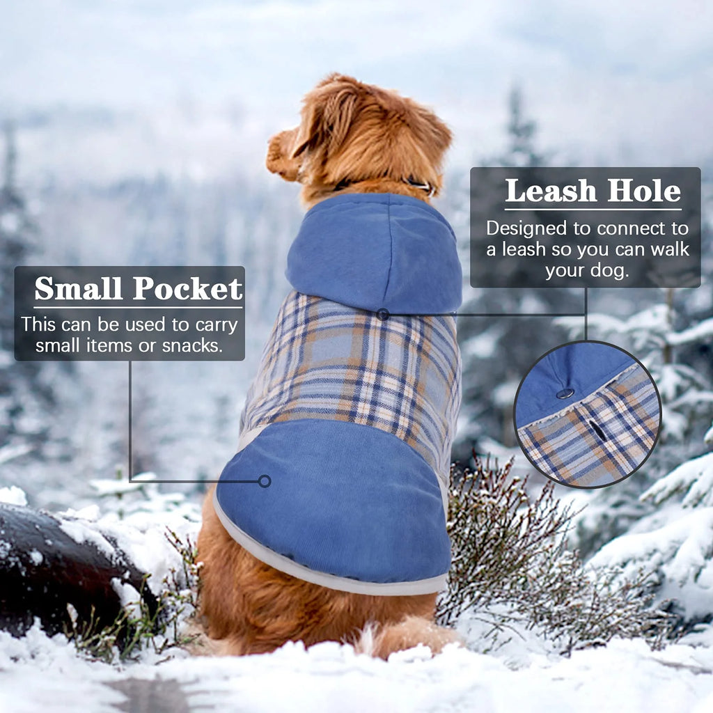 Plaid Dog Winter Coat with Hood Fleece Lining S52825