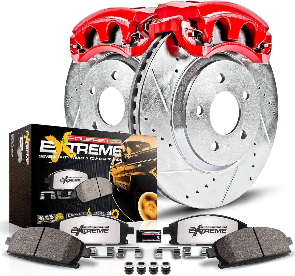 Drilled/Slotted Brake Rotors Carbon-Fiber Ceramic Brake Pads Calipers M70440